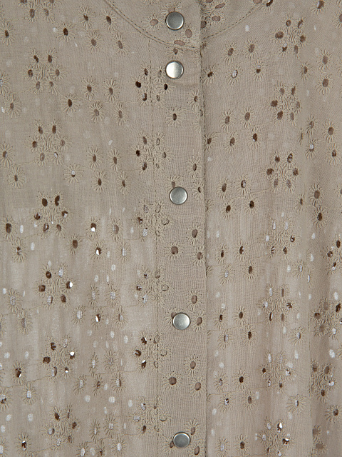 Taupe Perforated Cotton Shirt Dress, 3