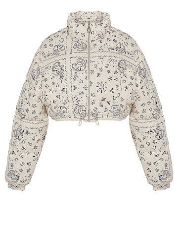 Milk‑colored cropped down jacket with paisley pattern, 1