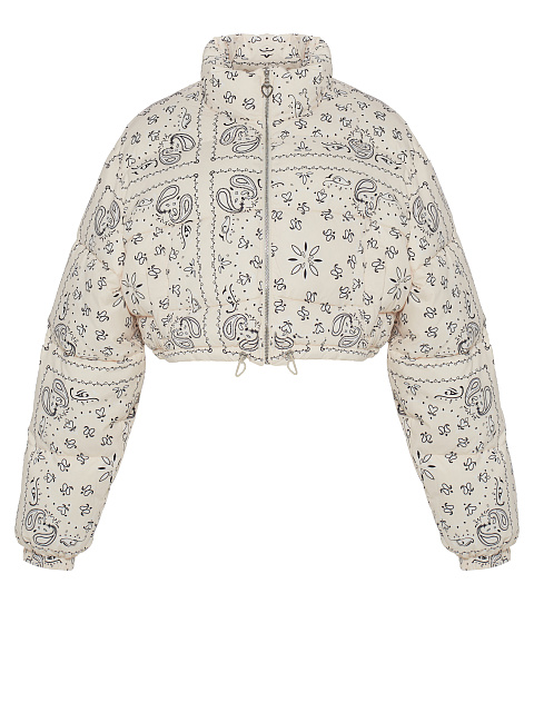 Milk‑colored cropped down jacket with paisley pattern, 1