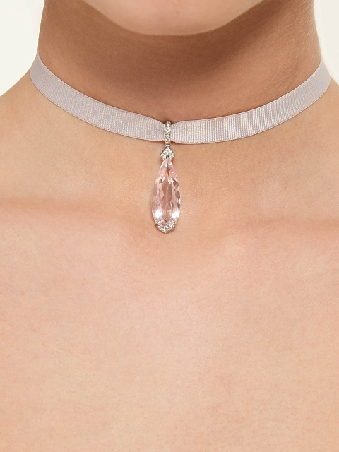 White gold pendant with pear-cut morganite, 2