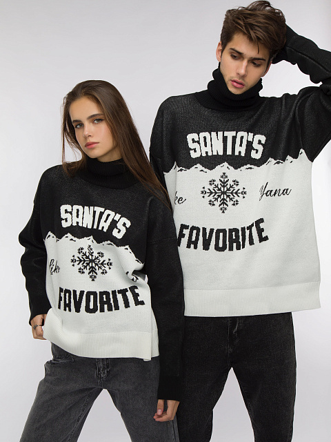 Men's Black & White Santa's Favorite Sweater, 6