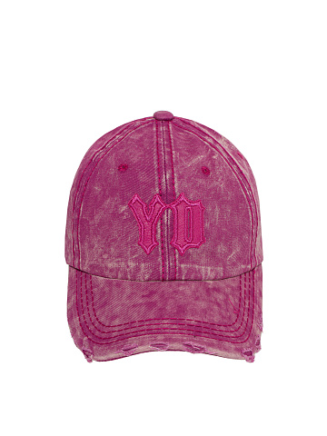 Pink Leather Trim YD Washed Denim Cap, 2