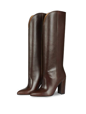 Brown Leather Heeled Tall Boots, 1