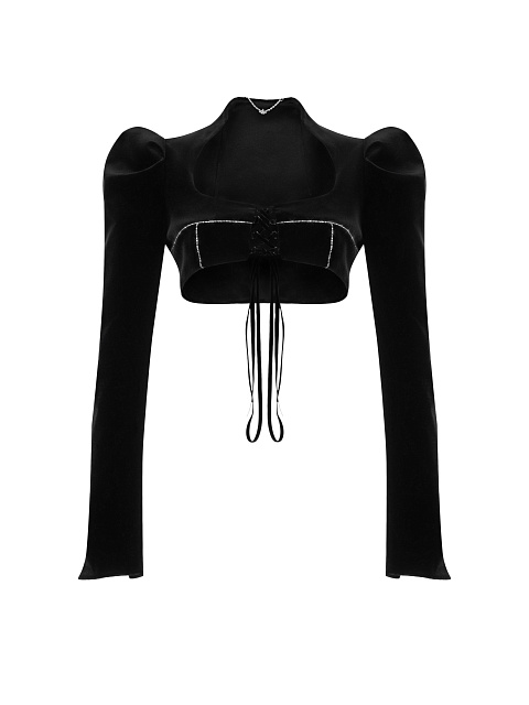 Black Velvet Cropped Blazer, 1