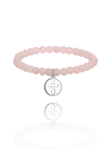 Silver & Rose Quartz Beaded Bracelet, 1