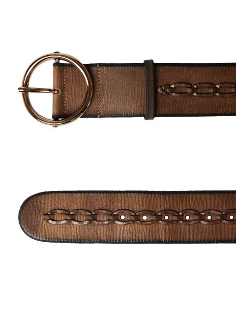 Brown Leather Round Buckle Wide Belt, 2