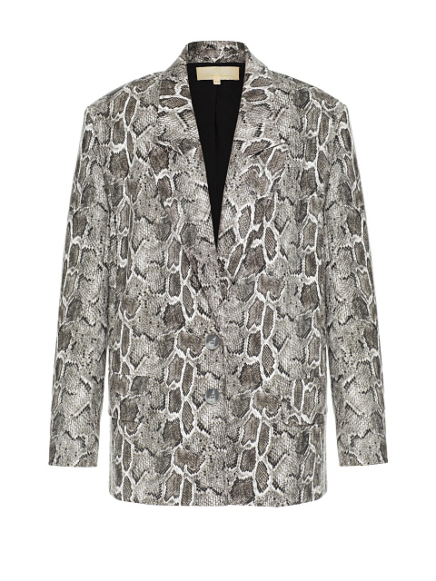 Grey Snakeskin Prined Faux Leather Jacket, 1