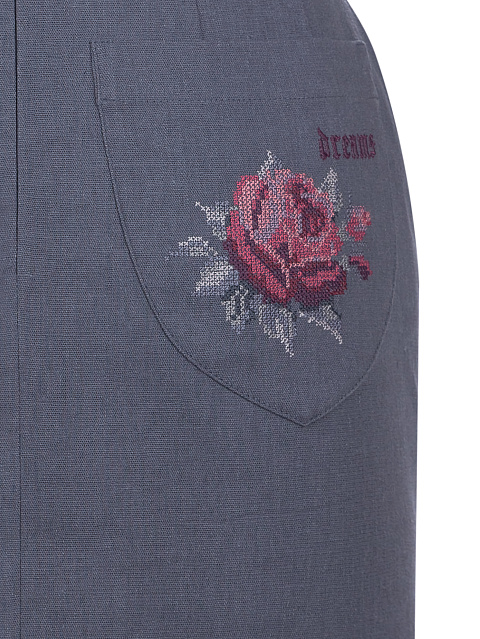 Roses Embroidered Indigo Blue Linen Mini Skirt, 3 Roses Embroidered Indigo Blue Linen Mini Skirt, 3