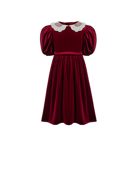 Bordeaux Lace Collar Velvet Girl's Dress, 3