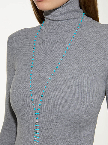 White gold necklace with tassel pendant, turquoise and diamonds, 2
