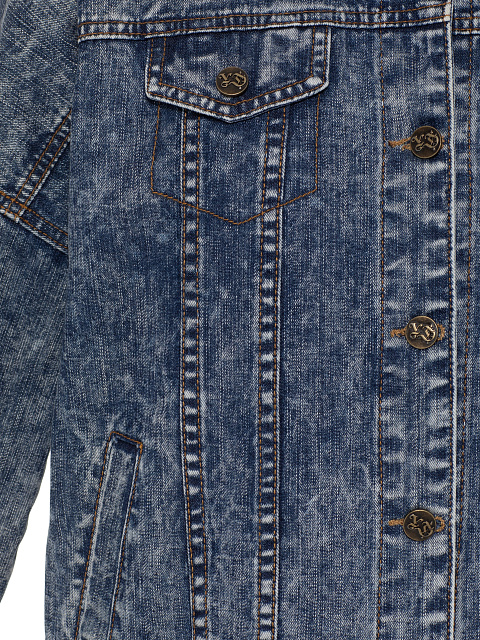 Blue Boiled Denim Jacket With Embroidery On The Sleeves, 3