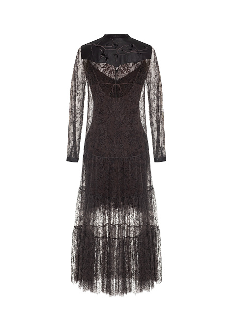 Grey-brown lace midi dress with leather, 2 Grey-brown lace midi dress with leather, 2