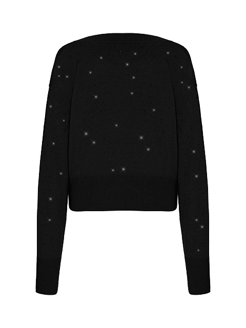 Black Rhinestone Cashmere Pullover, 2