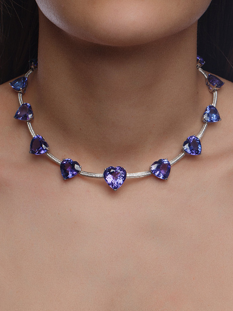 White Gold Tanzanite Diamond Necklace, 3