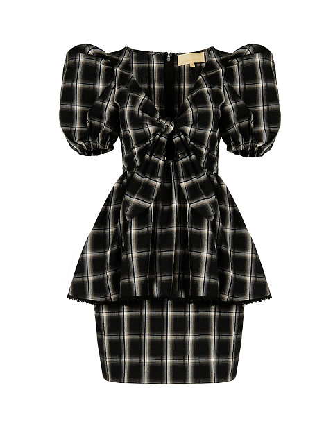 Black Checked Cotton Top & Mini Skirt, 1