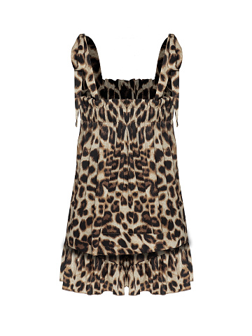 Leopard Print Set Of Tie Top And Ruffled Shorts, 2