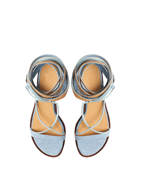 Light Blue Denim & Learher Gladiator Sandals, 4 Light Blue Denim & Learher Gladiator Sandals, 4