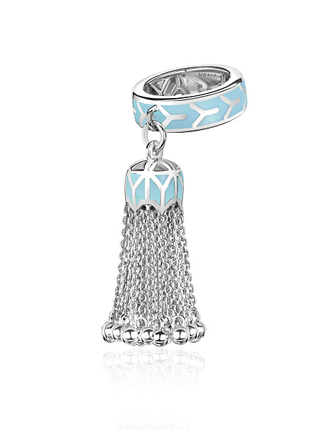 Tassel ring in white gold with light blue enamel, 1