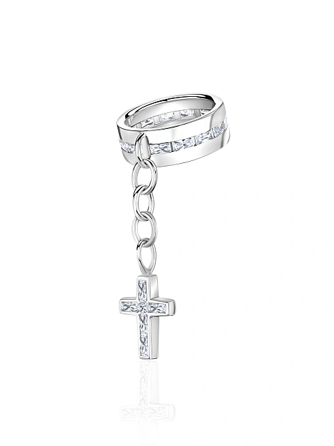 Silver ring with cubic zirconia and a cross-shaped pendant, 1