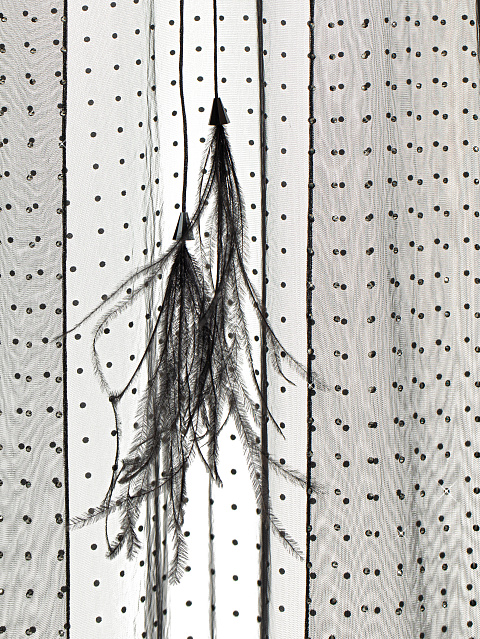 Black Rhinestones & Feathers Mesh Cape, 4