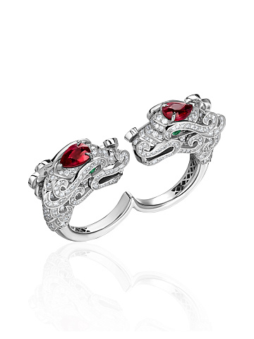 White Gold, Ruby, Emeralds & Diamonds Ring, 1