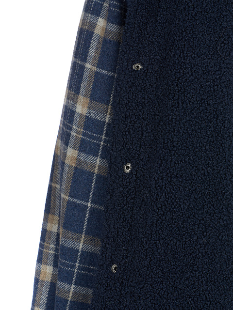 Men's Navy Blue Checked Blue Faux Fur Lined Shirt, 4