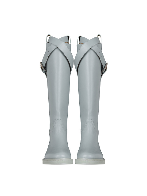 Light Blue Leather Buckled Knee Boots, 2