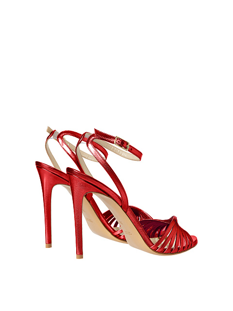 Red Leather High Heel Sandals, 3