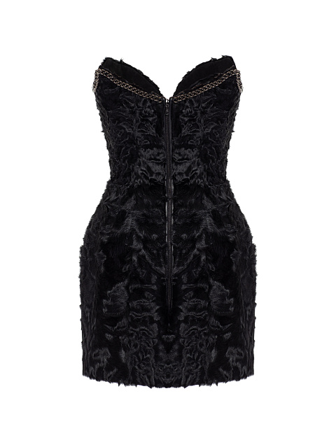 Black Chain Shearling Mini Dress, 3