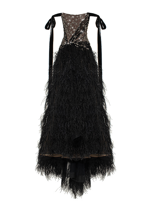 Black Feather & Rhinestone Maxi Dress, 1