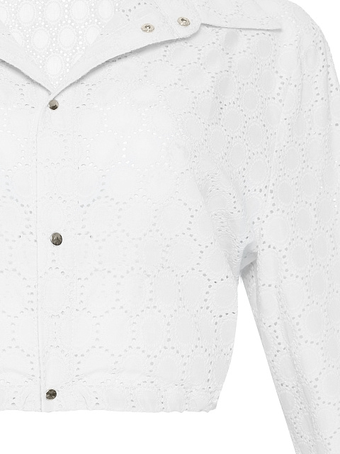 White Cotton Lace Set Of Bra & Cropped Shirt, 5