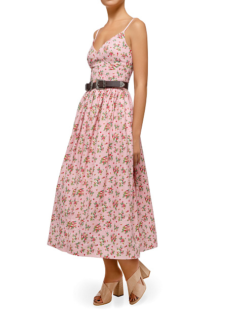 Pink Floral Cotton Midi Dress, 4 Pink Floral Cotton Midi Dress, 4
