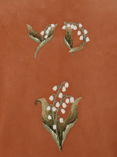 Brown Leather Jacket With Lily Of The Valley Embroidery, 4