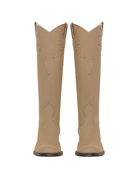 Beige Denim Cowboy Boots, 2 Beige Denim Cowboy Boots, 2