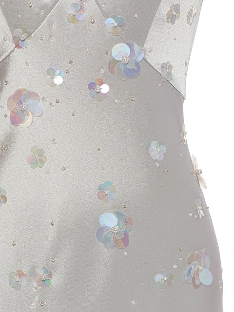 Grey Sequin Silk Maxi Dress, 4