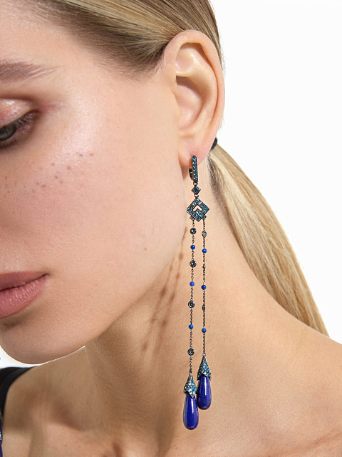 Black Gold & Lapis Lazuli Long Earrings, 3
