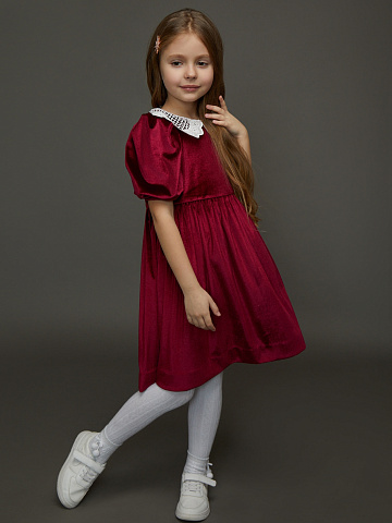 Bordeaux Lace Collar Velvet Girl's Dress, 2