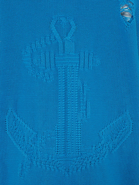 Blue & White Unisex Anchor Cotton Sweater, 3