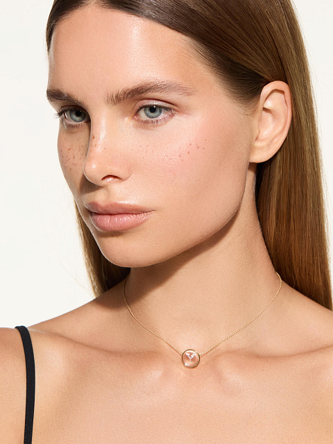 Yellow gold necklace with letter Y pendant with rock crystal, 2