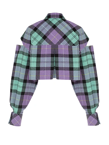 Purple Cut Out Cropped Check Shirt, 2