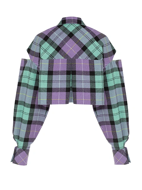 Purple Cut Out Cropped Check Shirt, 2