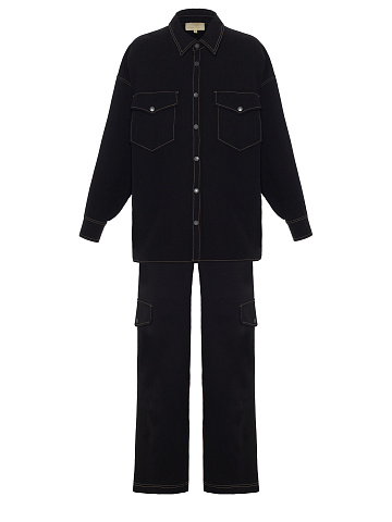 Black Cotton Printed Shirt & Pants, 1