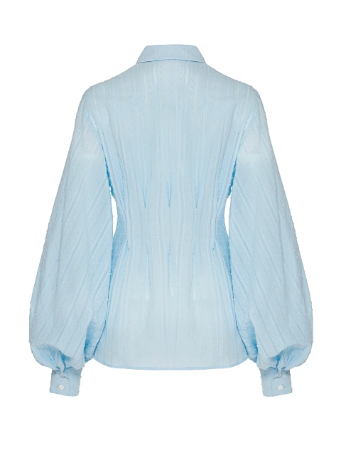 Blue Cotton Blouse With Puff Sleeves, 2