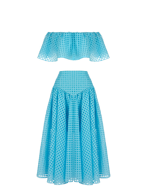 Blue Checked Chiffon Top & Midi Skirt, 1