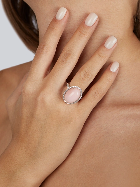White gold ring with pink opal and diamonds, 4