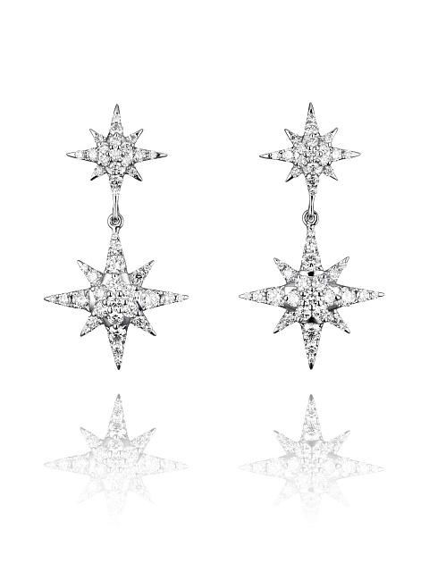 Round Diamond & White Gold "Star" Earrings, 1