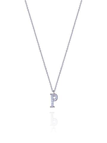 White Gold & Diamonds Letter "P" Necklace, 1