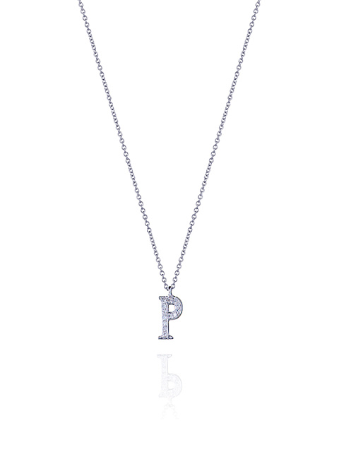 White Gold & Diamonds Letter "P" Necklace, 1