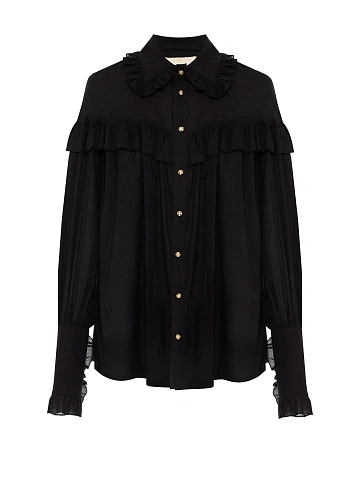Black Ruffle Cotton Blouse, 1