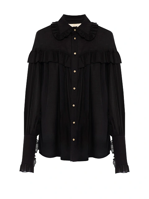 Black Ruffle Cotton Blouse, 1 Black Ruffle Cotton Blouse, 1